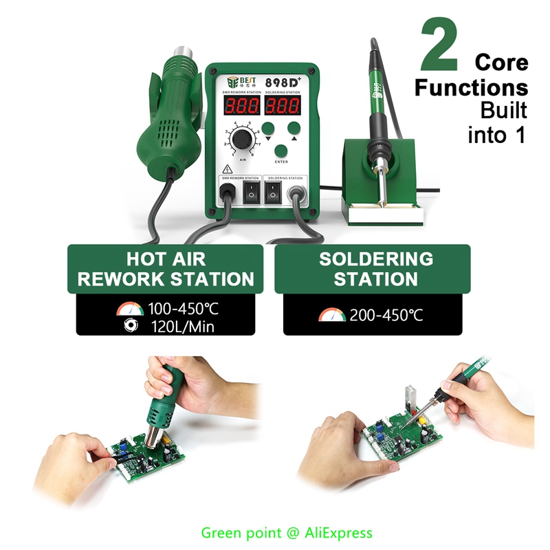 Smd Rework Station Hot Air Soldering 2 In 1 - BST-898D + จอแสดงผล LED 2 In